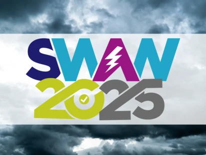 Stormy clouds with Severe Weather Awareness Week 2025 logo