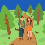 man and woman hiking on a treelined trail 