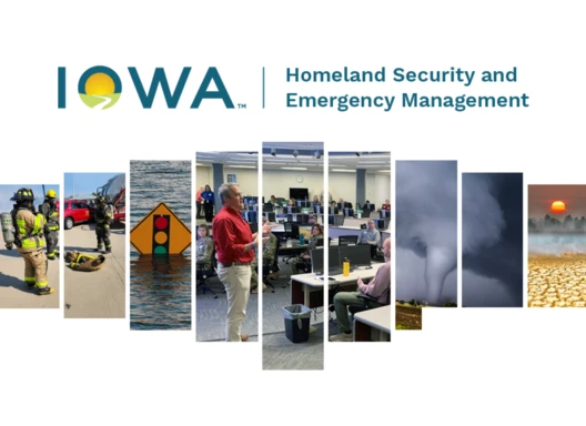 Collage of disaster images with Iowa HSEM logo